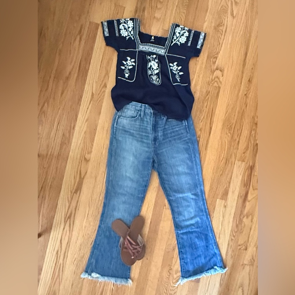 Madewell Blue Flare Denim with Distressed Details